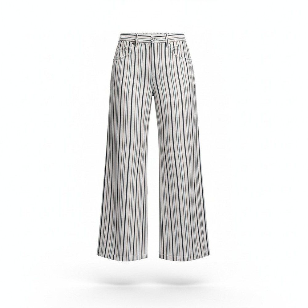 Unbranded Women's Striped High Waist Casual Wide Leg Trousers M